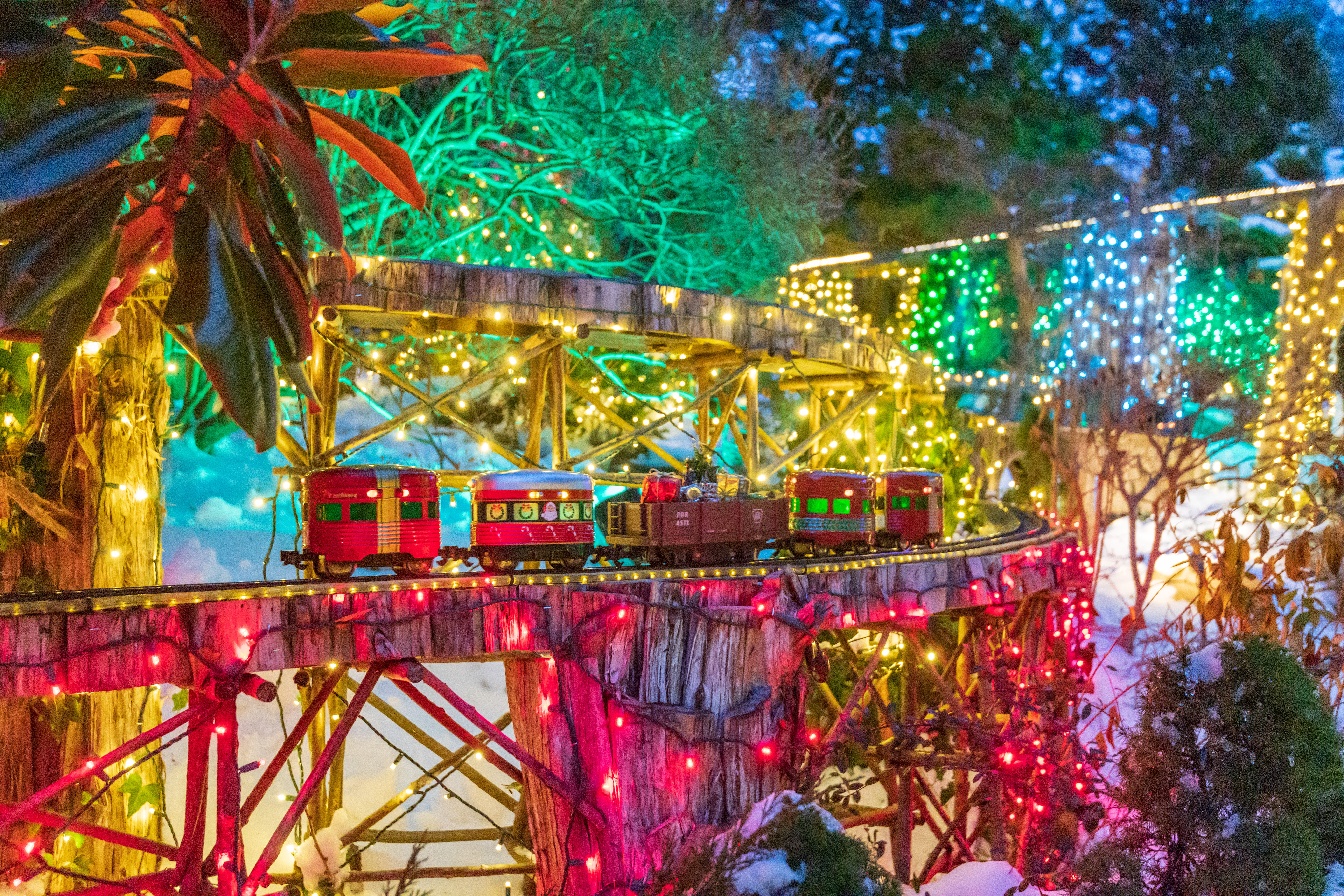 HGR-RCP.jpg A miniature outdoor train display decorated for the winter holidays.