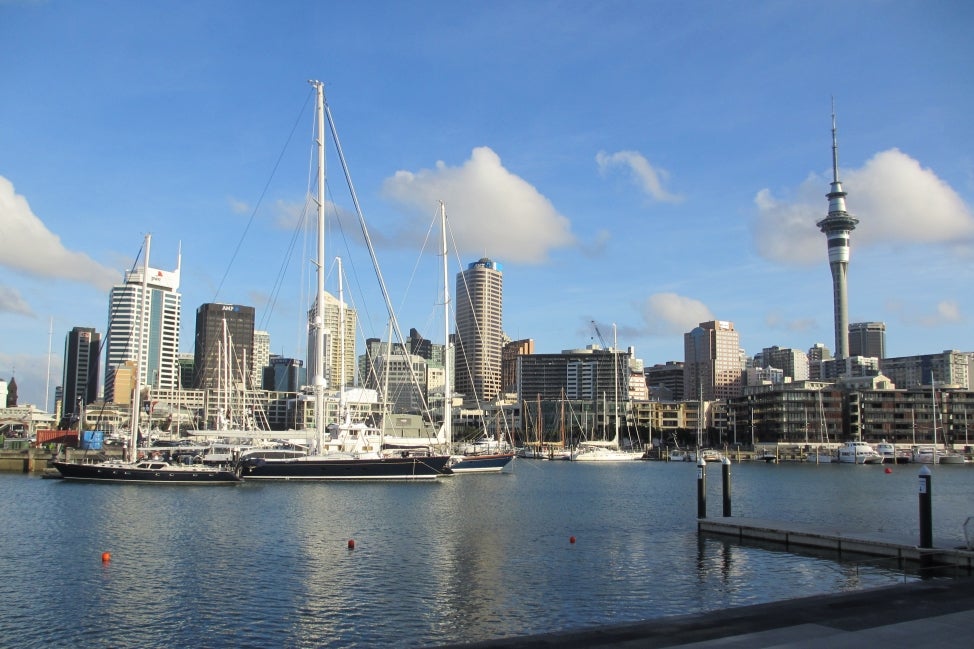 A port view of Auckland, New Zealand. 