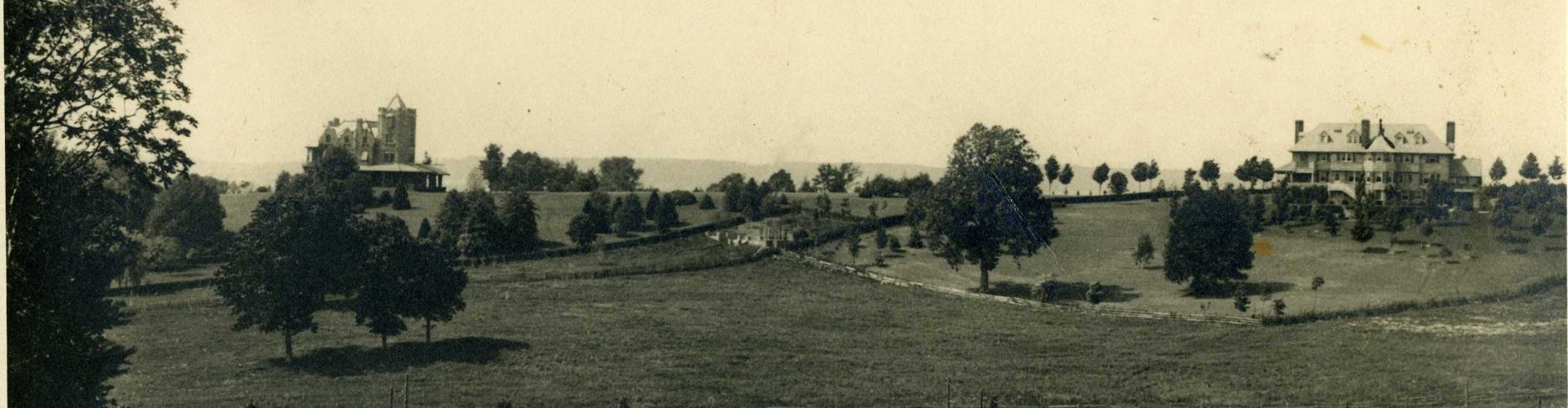 A black-and-white photo of the Morris Arboretum in the late 19th century.