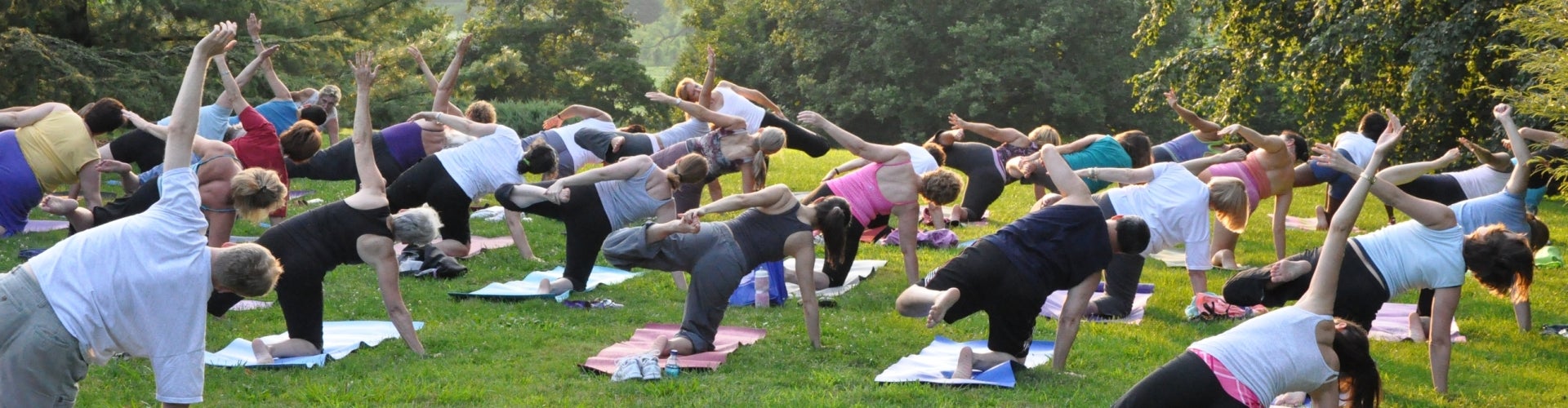 An outdoor yoga class.