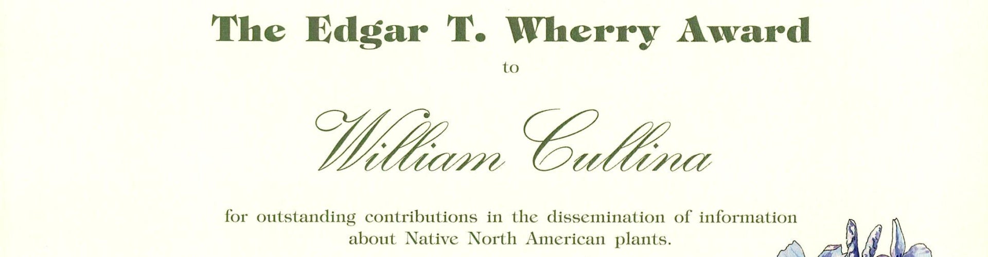 Certificate with the words Edgar T. Wherry Award