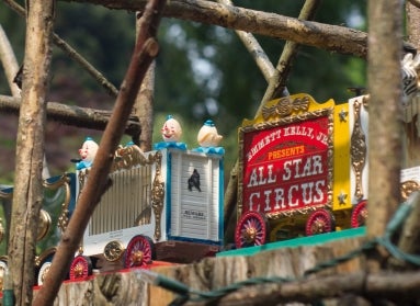 A circus-themed model train. 