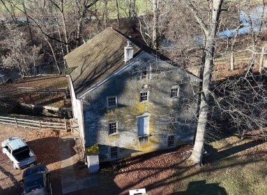 Overhead drone shot of mill building