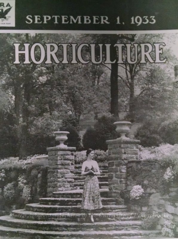 A black and white image of the cover of Horticulture magazine from 1933.