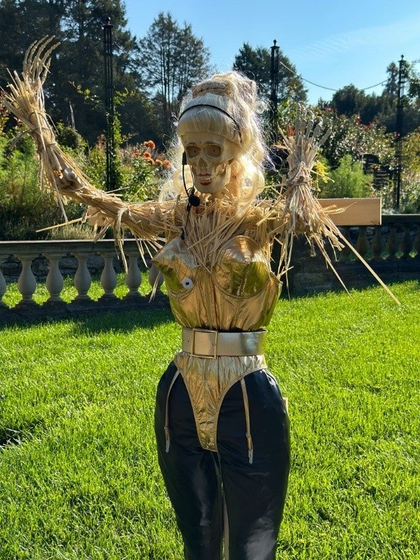 A scarecrow designed to look like Madonna. 