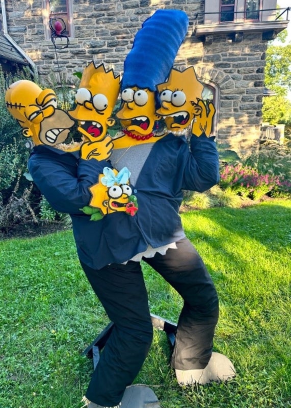 A scarecrow designed to look like The Simpsons.