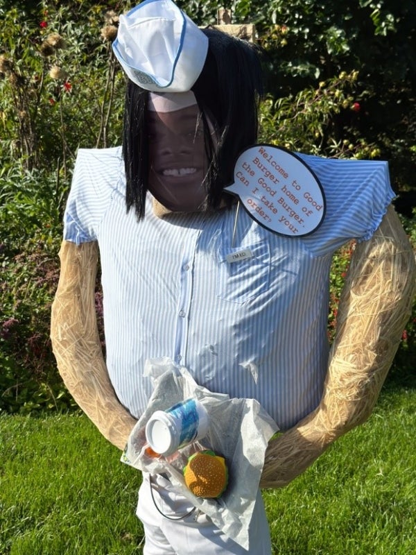 A scarecrow designed to look like Dexter Reed from the movie Goodburger.