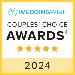 A badge that reads, "WEDDINGWIRE Couples' Choice Awards ***** 2024"