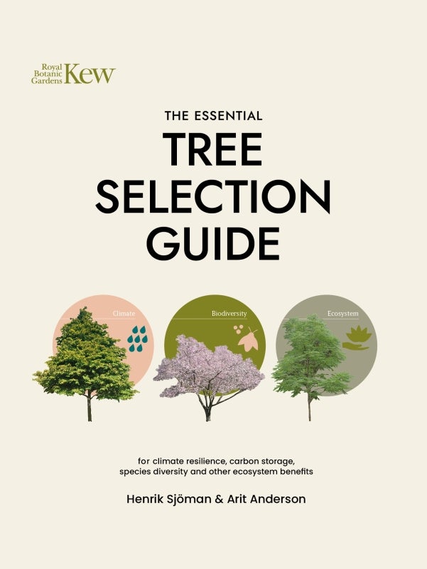White book cover with black letters with three trees