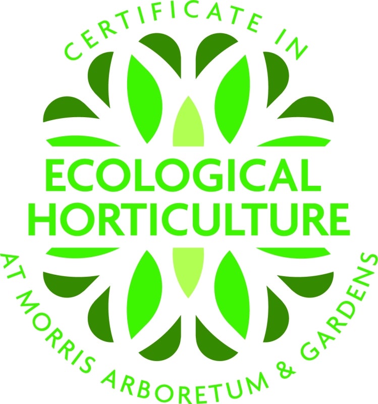Green and white logo with words Ecological Horticulture in the center