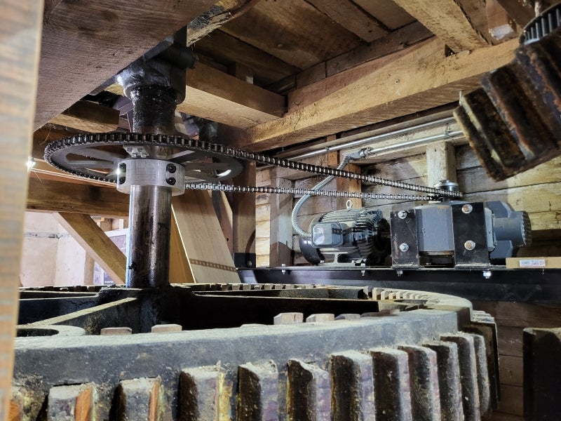 Large gear with chain inside mill