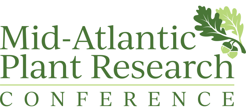 A logo that reads, "Mid-Atlantic Plant Research Conference" with an illustration of two different color green leaves. 
